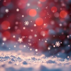 Naklejka premium Bokeh-blurred, tilted red Christmas scene, snowy, frosty.