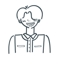 Doodle Joy: A hand-drawn illustration of a happy young man with a wide smile and a carefree expression, capturing the essence of youthful exuberance.  