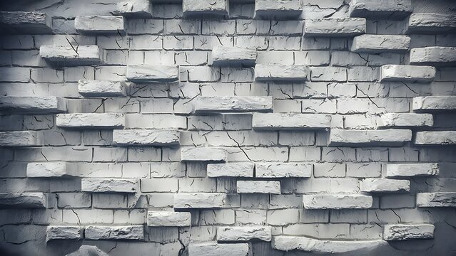 Full frame of white grunge textured brick wall background