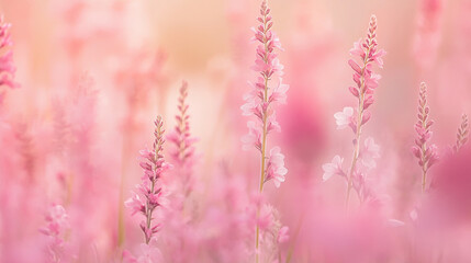 Fototapeta premium Delicate pink flowers bloom in a soft pastel garden during springtime