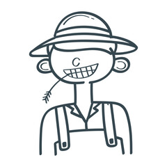 Happy Farmer Doodle Cartoon Illustration Vector