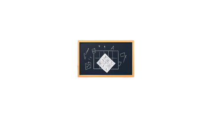 Obraz premium Simple Chalkboard with White Drawing of Geometric Shapes and Symbols