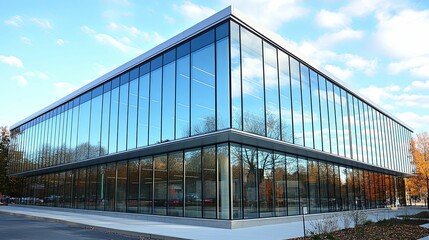 Modern Glass Building Reflecting Sky And Trees