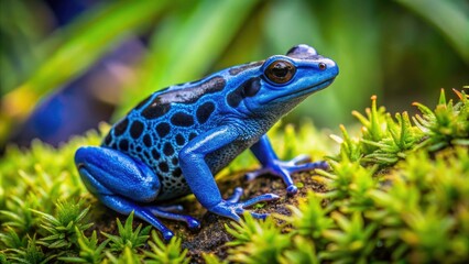Obraz premium Stunning Close-Up of Azureus Dart Frog on Lush Green Moss - Nature, Wildlife, and Macro Photography