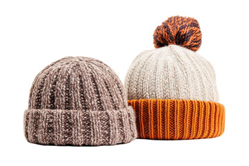 Two hats, one brown and one gray, are stacked on top of each other. on transparent background.