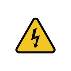 High voltage sign in yellow triangle. Symbol warning danger. Isolated vector illustration on white illustration