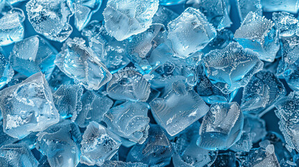 Obraz premium Close-Up of Blue Ice Cubes with Frosty Texture and Bubbles