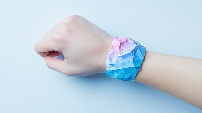 Colorful geometric design wrist accessory on light background