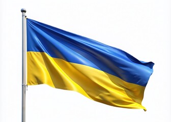 Majestic Ukrainian Flag on a Pure White Background, Symbolizing Freedom and Strength in a Minimalist Photography Style, Perfect for Celebrating National Identity and Unity