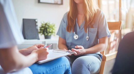 A clinical nutritionist conducting dietary counseling in a nutrition clinic, with nutritional assessment tools and counseling session visible, Nutrition counseling style