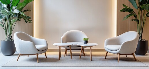 Modern seating area with stylish chairs and a coffee table.