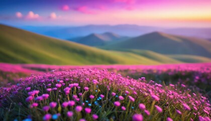 Fototapeta premium Summer Sunset Over Green Countryside Field