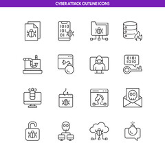 Cyber Attack Outline Icons