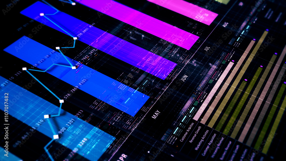 Aufkleber Futuristic network simulation blending AI, quantum physics, and deep learning, with a particle matrix analyzing data in a sleek, HUD-style interface