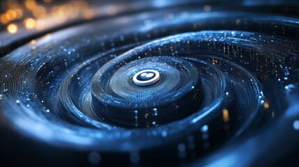 3D Search Engine Logo in Center of Swirling Blue Galaxy Design