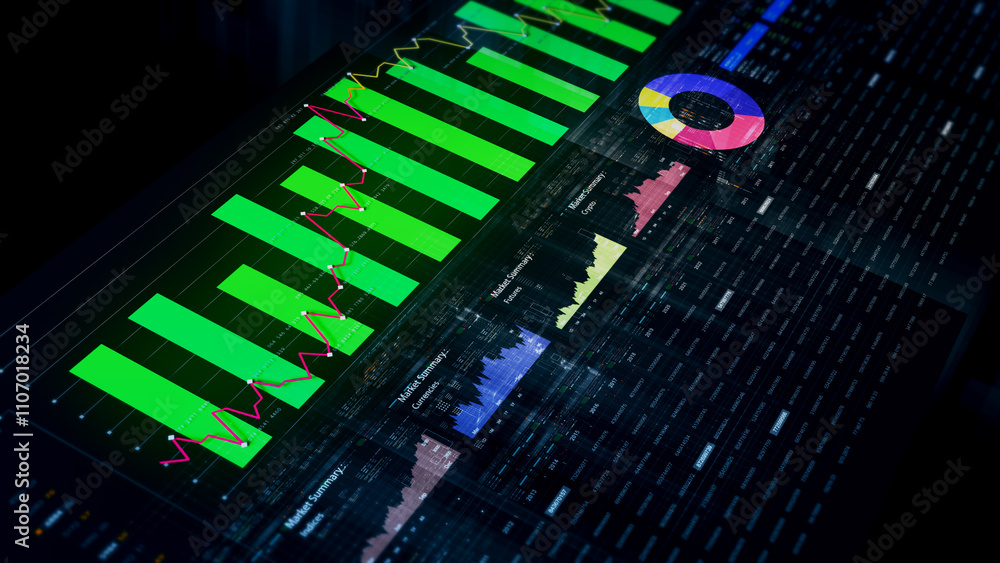 Leinwandbilder Futuristic network simulation blending AI, quantum physics, and deep learning, with a particle matrix analyzing data in a sleek, HUD-style interface