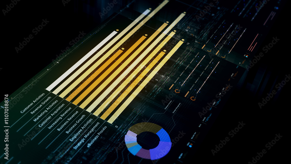 Leinwandbilder Futuristic network simulation blending AI, quantum physics, and deep learning, with a particle matrix analyzing data in a sleek, HUD-style interface