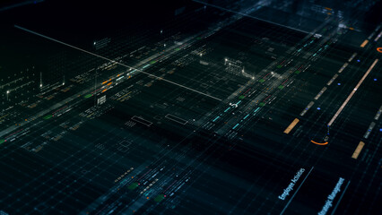Futuristic network simulation blending AI, quantum physics, and deep learning, with a particle matrix analyzing data in a sleek, HUD-style interface