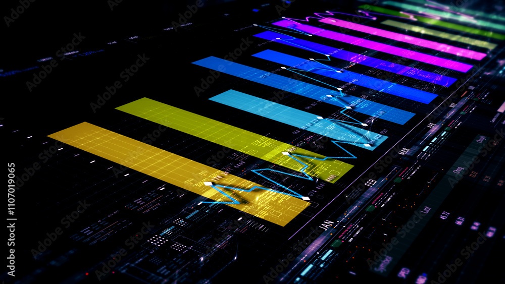 Aufkleber Futuristic network simulation blending AI, quantum physics, and deep learning, with a particle matrix analyzing data in a sleek, HUD-style interface