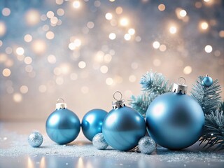 Minimalist Christmas Background Featuring Blue Balls for a Festive Holiday Greeting with Ample Copy Space Ideal for Seasonal Promotions and Parties