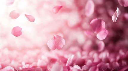 Fototapeta premium Delicate pink sakura cherry blossom petals falling gracefully against soft pastel background