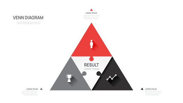 Infographic jigsaw Venn diagram triangle chart template for business presentation vector illustration.