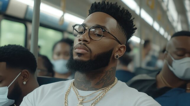 Man Wearing Gold Chains Rides Public Transportation