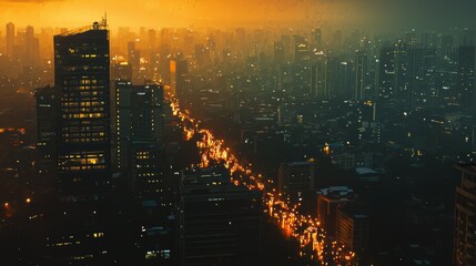 Urban twilight skyline cityscape aerial view city lights evening urban exploration for seo impact