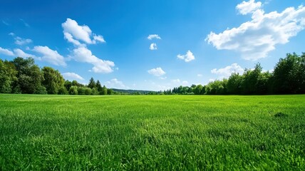 Fototapeta premium Inner Peace: A Tranquil, Expansive Meadow Under a Clear Blue Sky Inviting Serenity and Reflection.