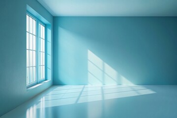 Obraz premium Minimalistic Light Blue Background with Soft Shadows for Product Presentation, Showcasing the Play of Light and Texture on Wall, Ideal for Modern and Elegant Displays