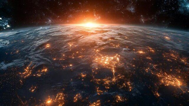 A Fiery and Desolate Earth From Space with a Blood Red Sun