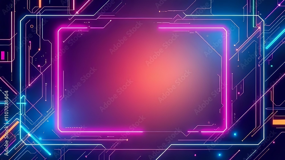 Poster Neon Circuitry Frame - Futuristic Tech Background