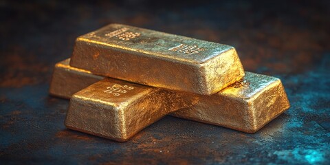 Three Gold Bars Stacked on a Rusted Metal Surface