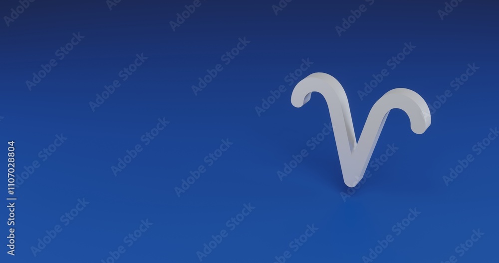 Poster isolated realistic white zodiac aries symbol with shadow. located on the right side of the scene. 3d