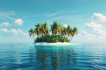 A Small Tropical Island with Palm Trees in the Ocean