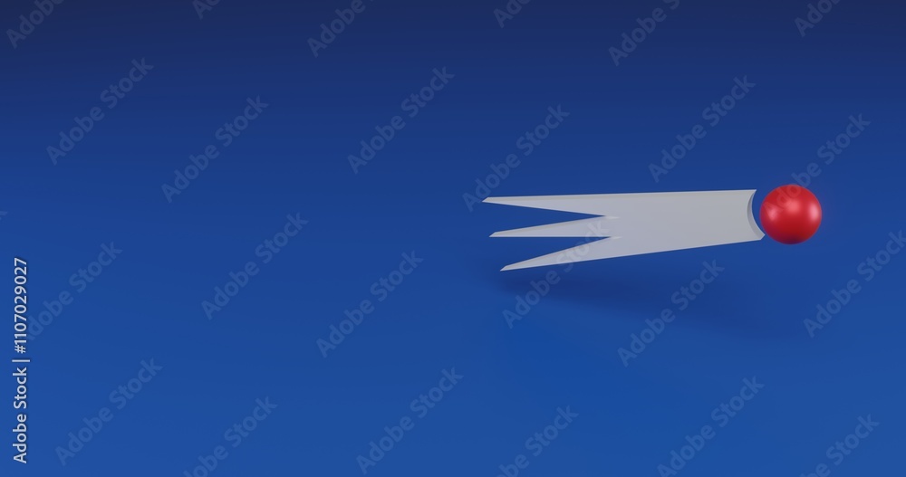 Poster isolated realistic red comet symbol with shadow. located on the right side of the scene. 3d illustra