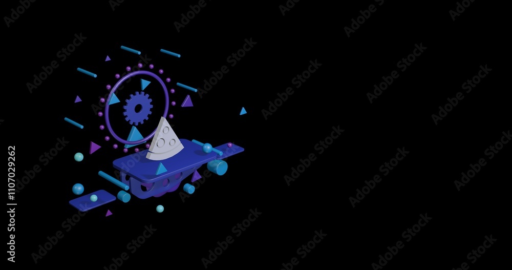 Aufkleber white slice of pizza on a pedestal of abstract geometric shapes floating in the air. abstract concep