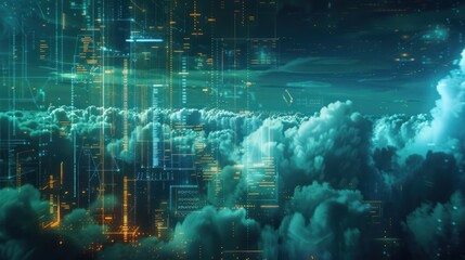 Obraz premium Digital Cityscape Above Clouds