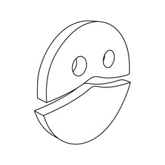 The outline of a large masked face symbol is made with black lines. 3D view of the object in perspective. Vector illustration on white background