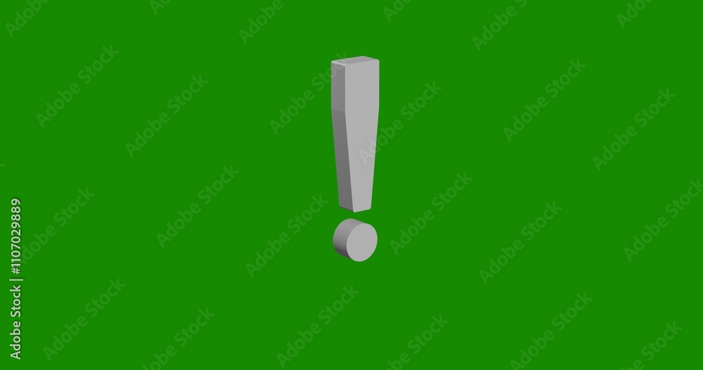 Poster isolated realistic white exclamation symbol front view with shadow. 3d illustration on green chroma 