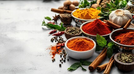 Exploring vibrant spices and herbs culinary delight kitchen colorful arrangement close-up food diversity
