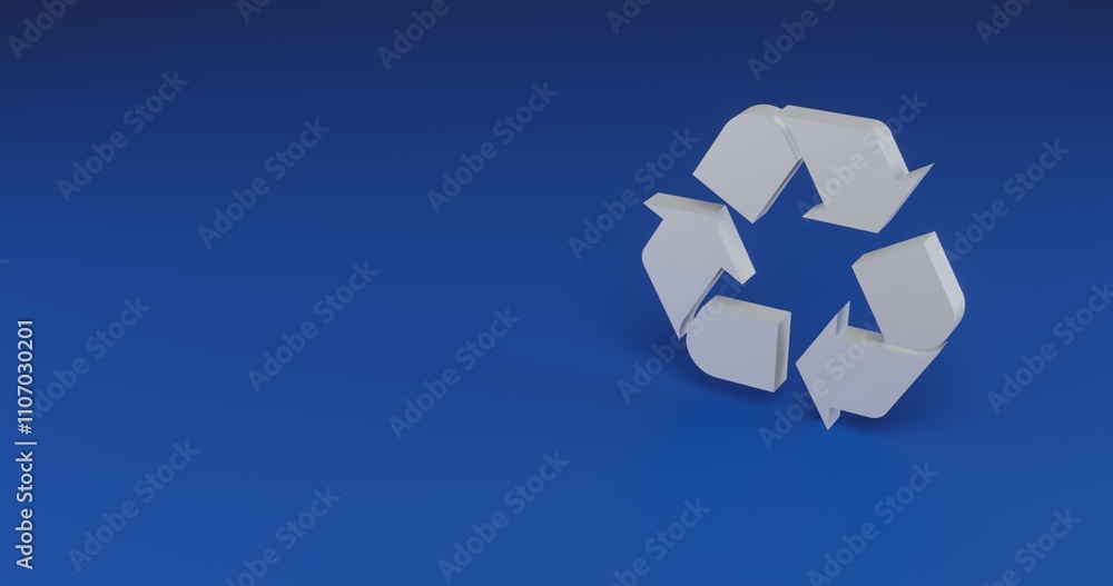 Poster isolated realistic white recycling symbol with shadow. located on the right side of the scene. 3d il