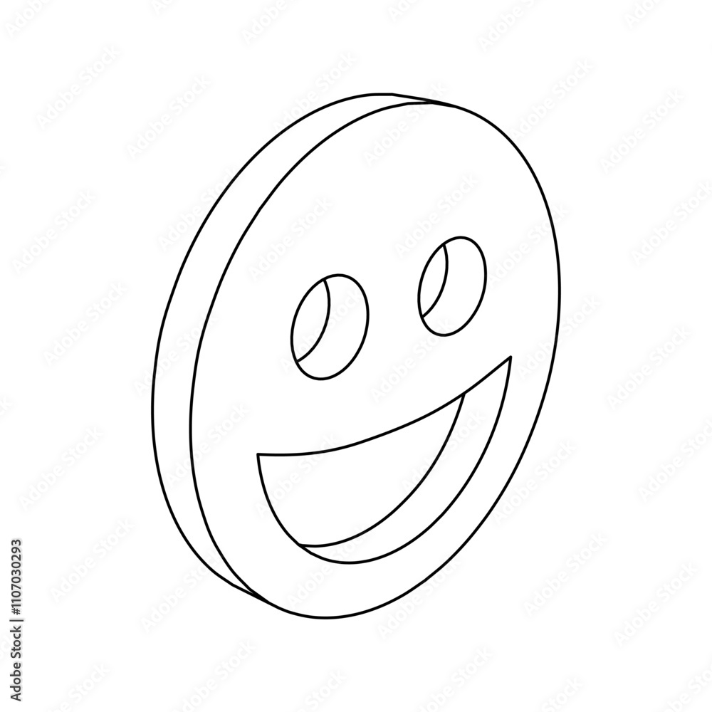 Poster the outline of a large laughter smiley symbol is made with black lines. 3d view of the object in per