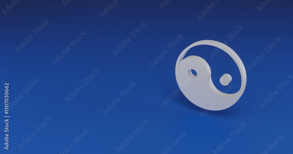 Poster isolated realistic white yin yang symbol with shadow. located on the right side of the scene. 3d ill
