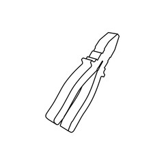The outline of a large pliers symbol is made with black lines. 3D view of the object in perspective. Vector illustration on white background
