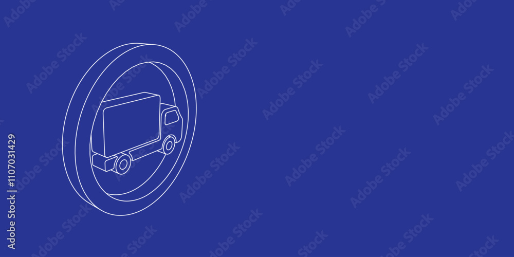 Poster the outline of a large truck traffic sign made of white lines on the left. 3d view of the object in 
