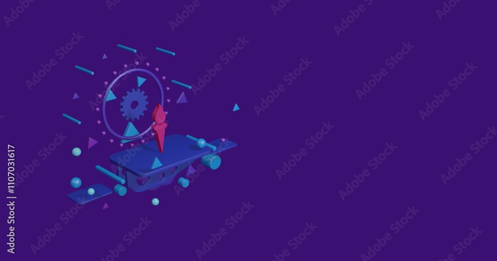 Aufkleber pink torch symbol on a pedestal of abstract geometric shapes floating in the air. abstract concept a