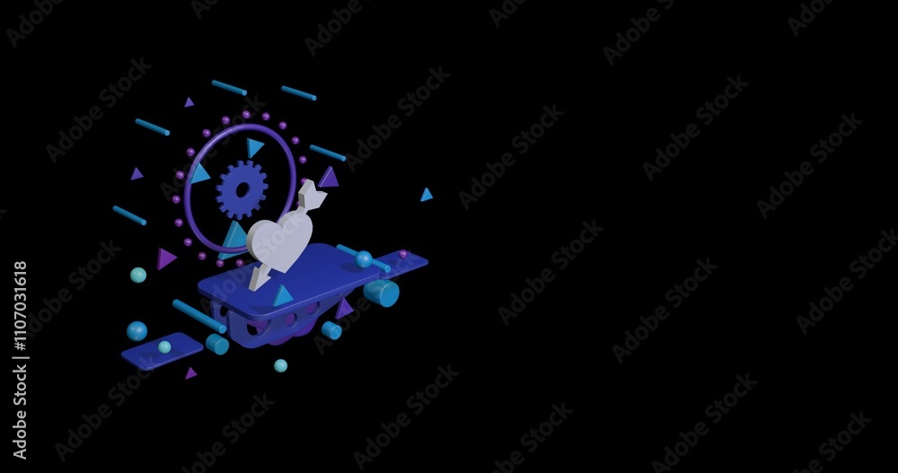 Poster white cupid arrow symbol on a pedestal of abstract geometric shapes floating in the air. abstract co