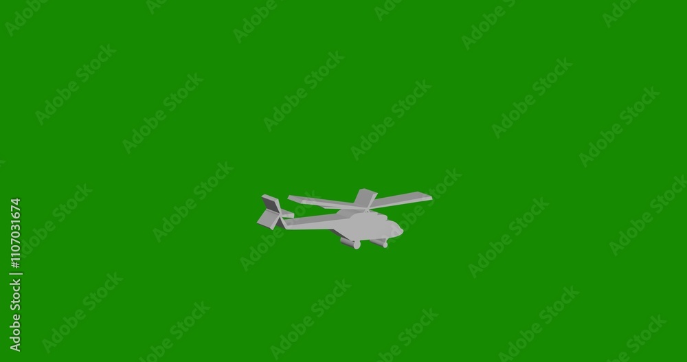 Poster isolated realistic white helicopter symbol front view with shadow. 3d illustration on green chroma k