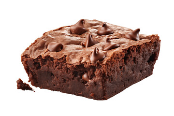 PNG cutout of chewy chocolate brownie with chocolate chips, perfect for dessert menu, isolated on transparent background.